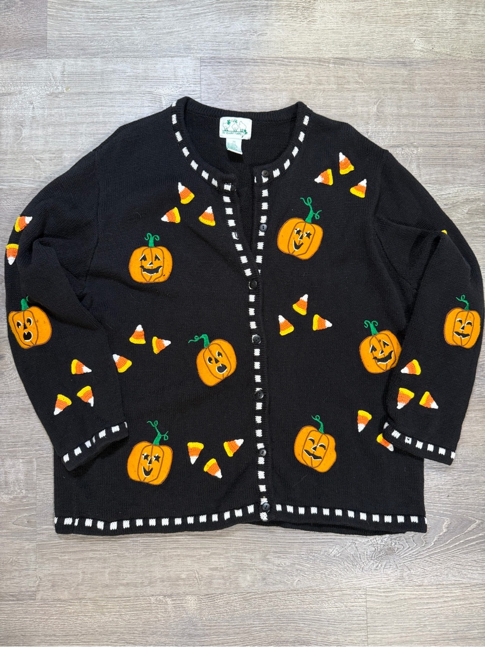 The Quacker Factory Halloween Pumpkin Candy Corn Cardigan Sweater 2X